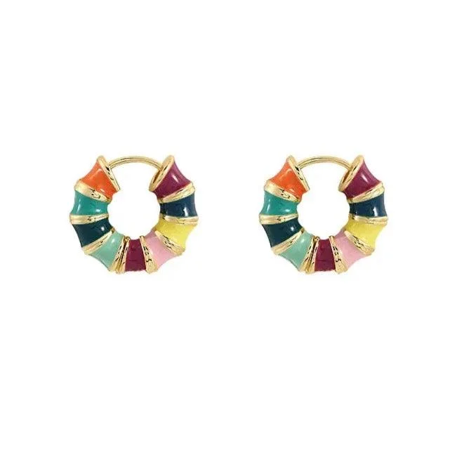 Candy Stripe Resin Round Hoop Earrings - Glova