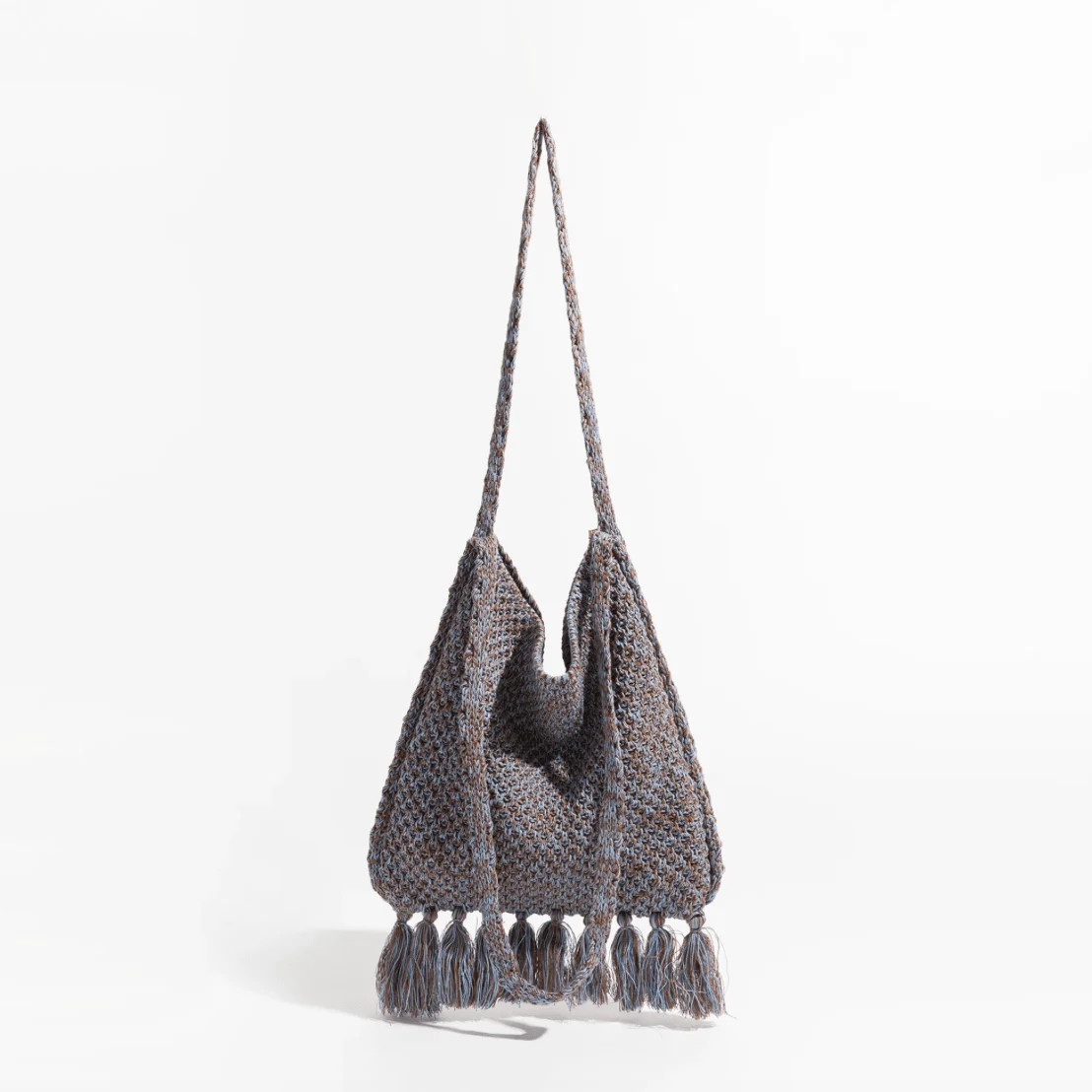 Caris Fringe Tassel Bohemian Knit Hobo Bag - Glova