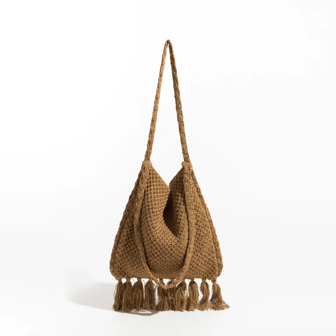 Caris Fringe Tassel Bohemian Knit Hobo Bag - Glova