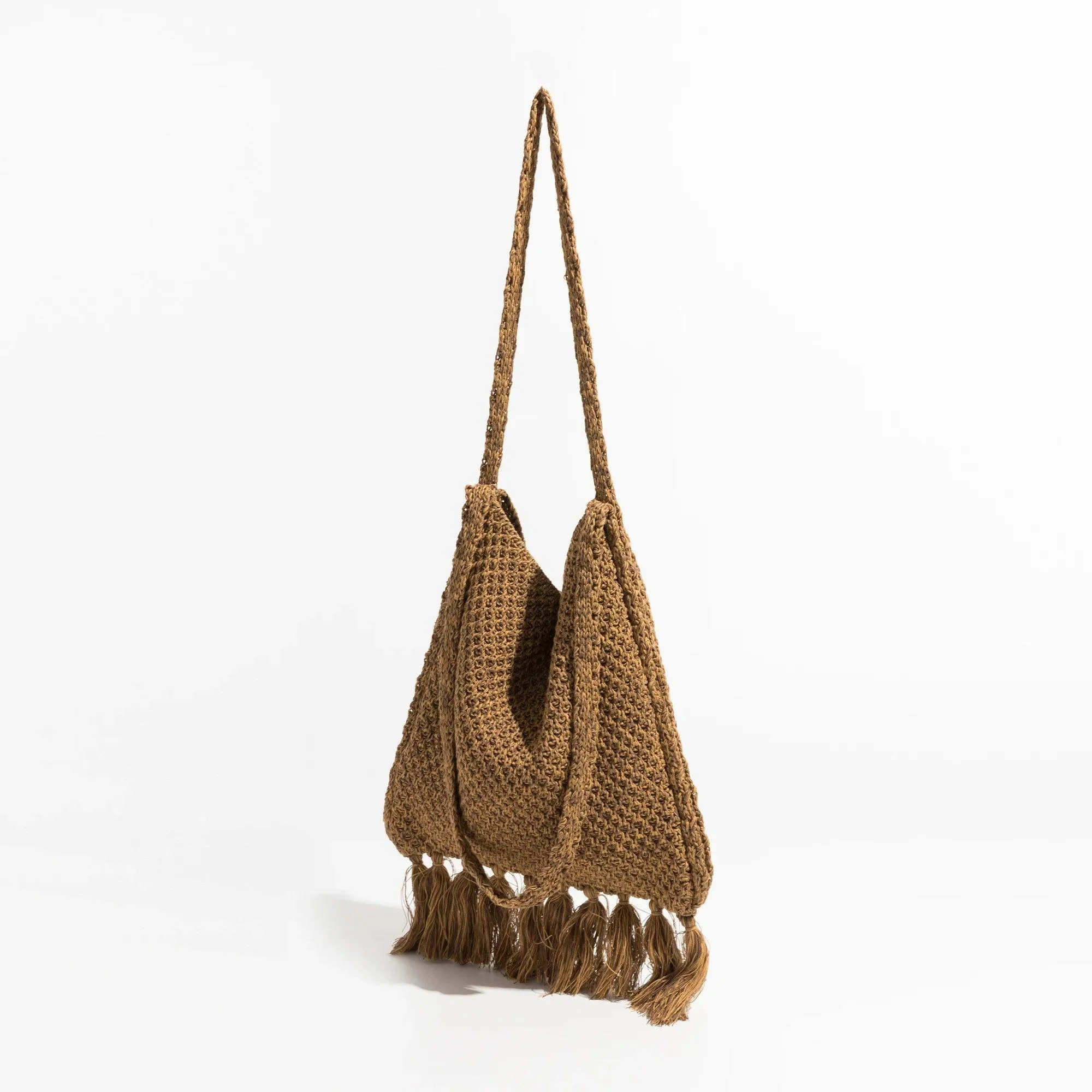 Caris Fringe Tassel Bohemian Knit Hobo Bag - Glova