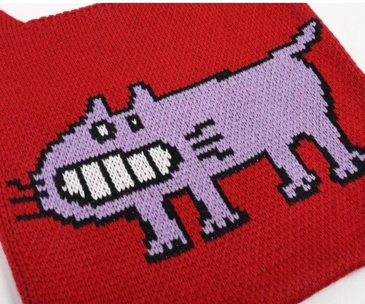 Cartoon Dog Intarsia Knit Bag - Glova