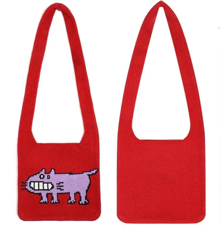 Cartoon Dog Intarsia Knit Bag - Glova