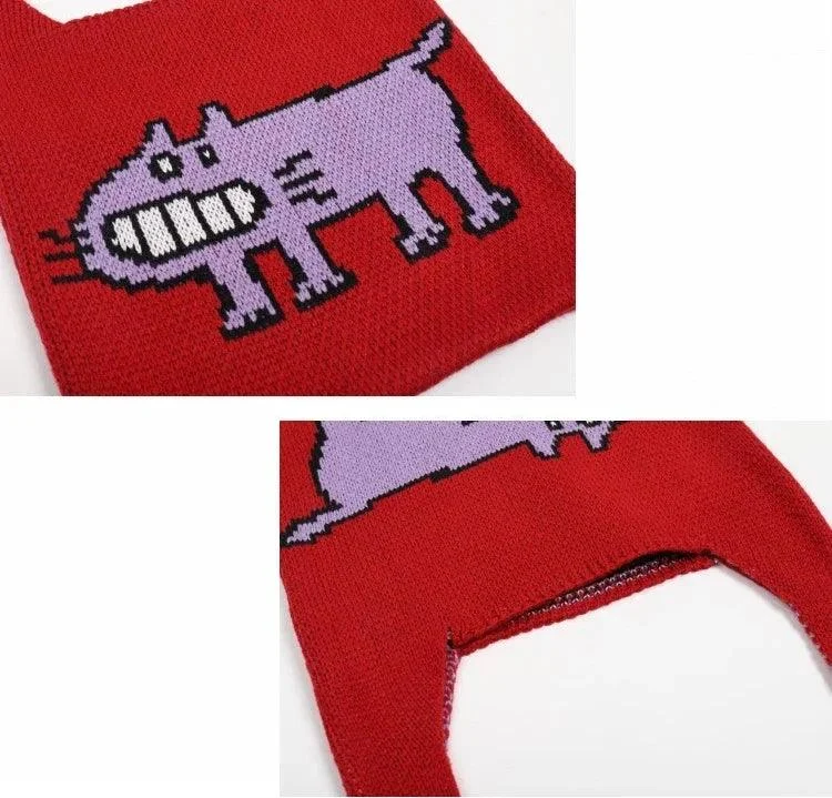 Cartoon Dog Intarsia Knit Bag - Glova