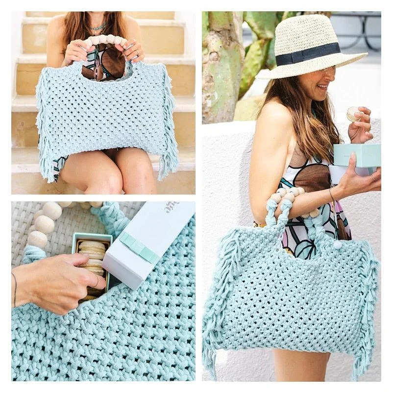 Caryn Square Crochet Bead Handle Bags - 9 Colors - Glova