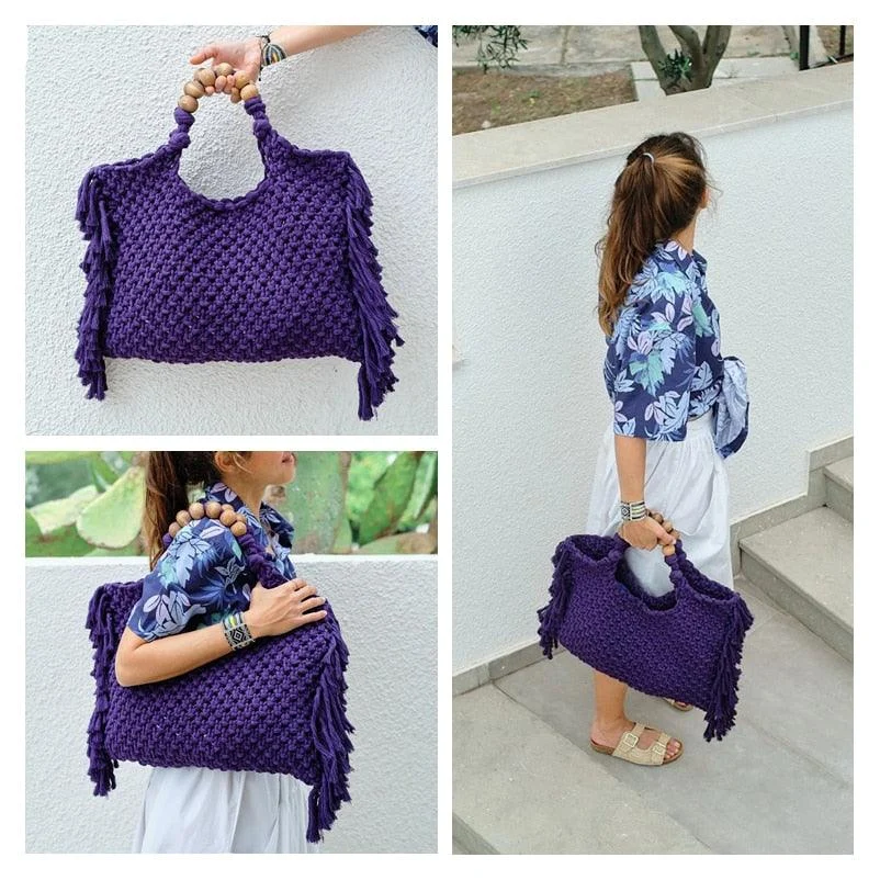 Caryn Square Crochet Bead Handle Bags - 9 Colors - Glova