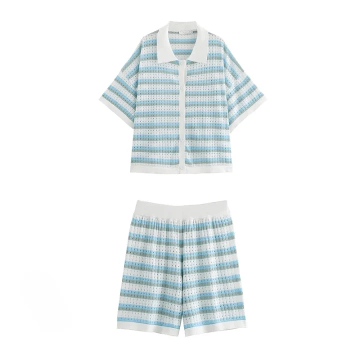 Casey Stripe Knit Shirt & Shorts Set - Glova