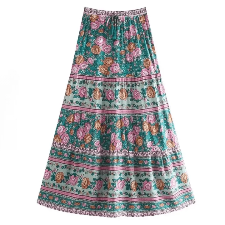 Cassidie Boho Floral Prints Maxi Skirt - Glova