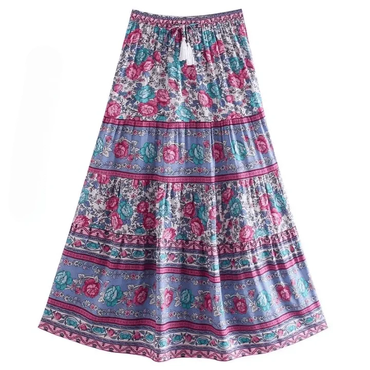 Cassidie Boho Floral Prints Maxi Skirt - Glova