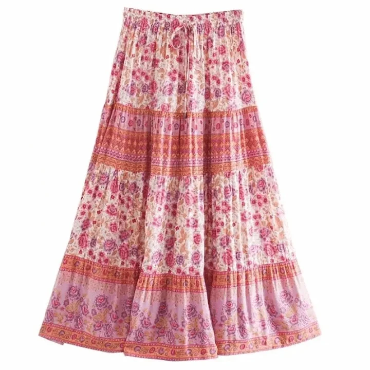 Cassidie Boho Floral Prints Maxi Skirt - Glova