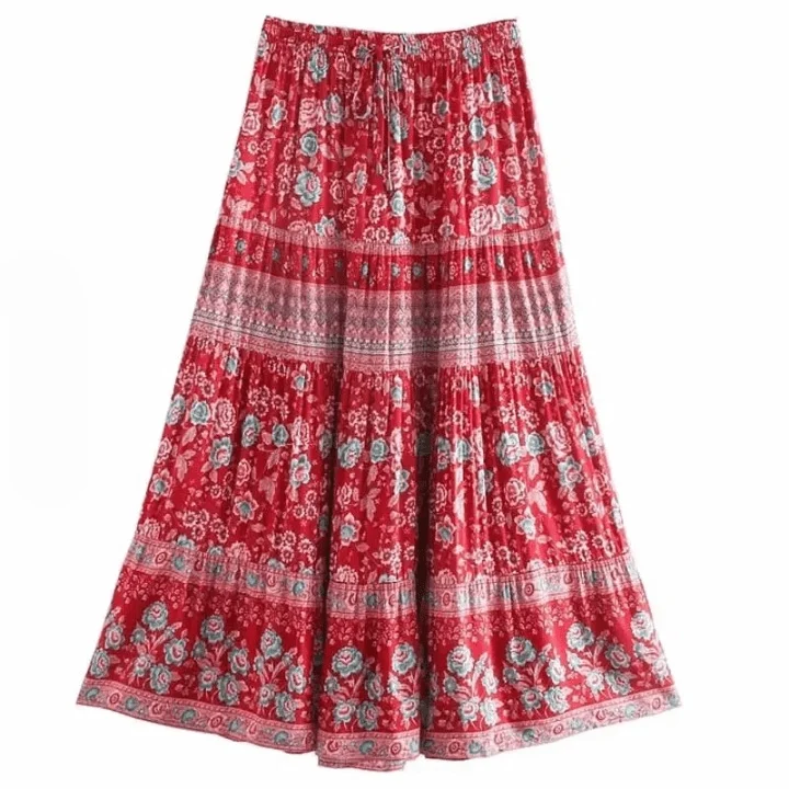 Cassidie Boho Floral Prints Maxi Skirt - Glova