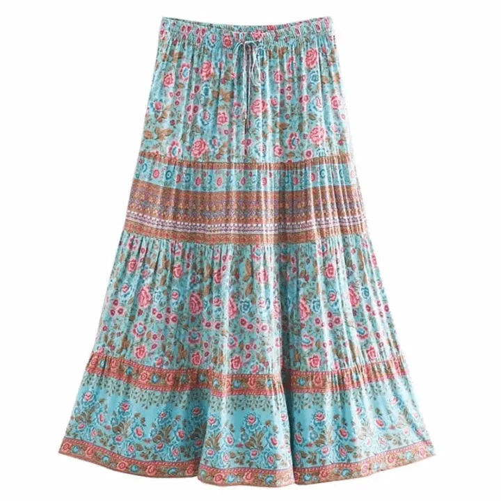 Cassidie Boho Floral Prints Maxi Skirt - Glova