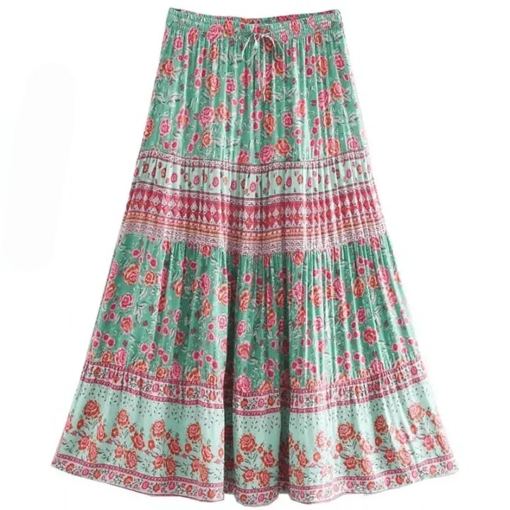 Cassidie Boho Floral Prints Maxi Skirt - Glova