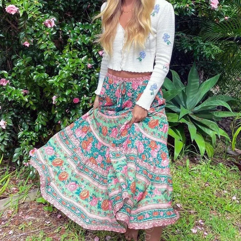 Cassidie Boho Floral Prints Maxi Skirt - Glova