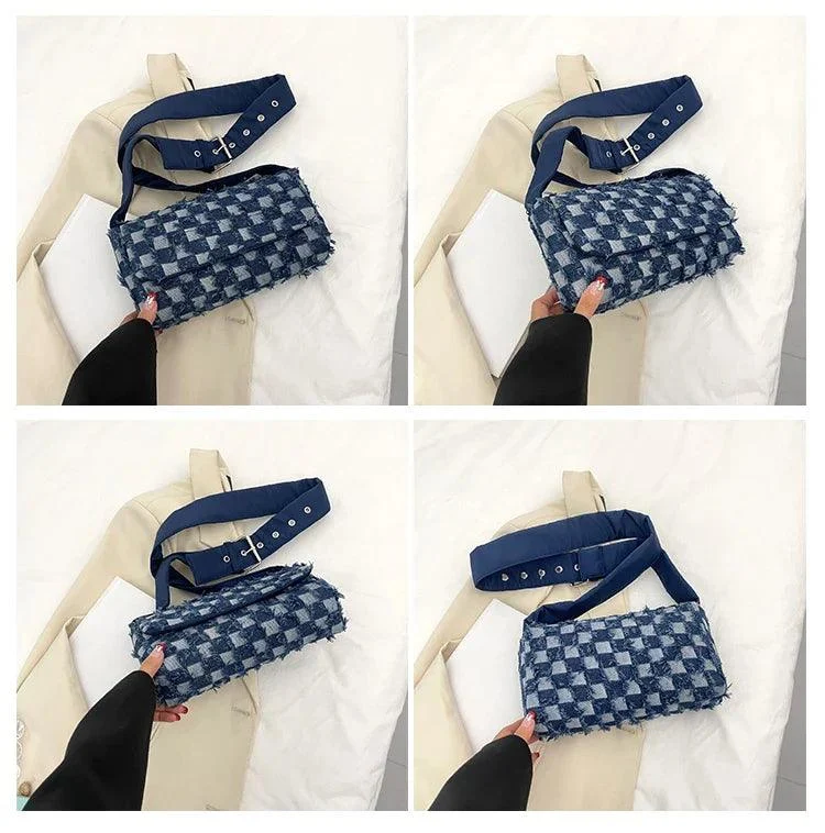 Casual Checked Denim Shoulder Bags - Glova