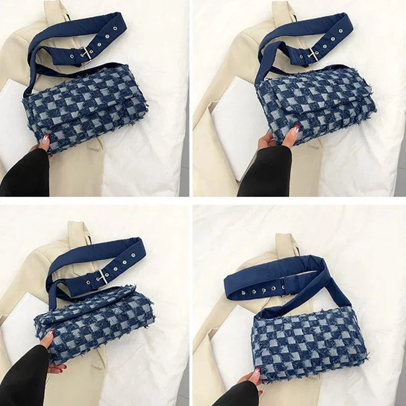 Casual Checked Denim Shoulder Bags - Glova