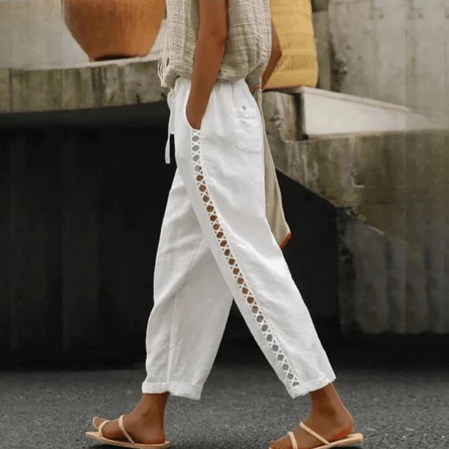 Casual Cotton Linen Cropped Pants - Glova