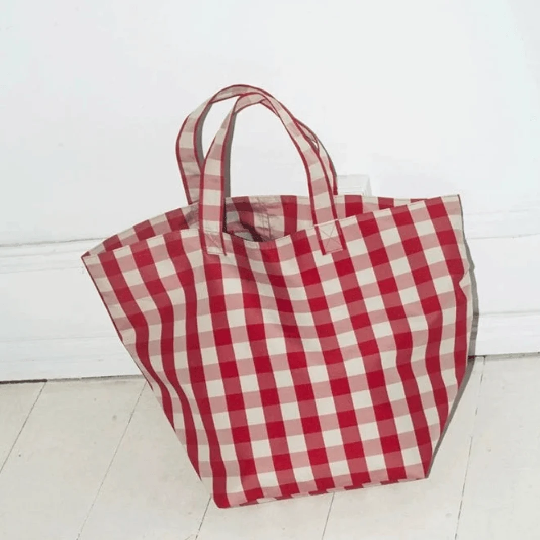 Casual Gingham Shopper Canvas Totes - Glova