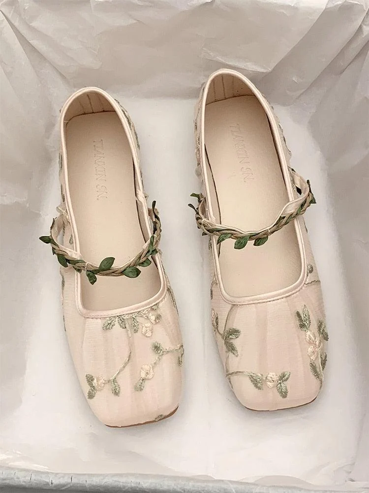 Cecilia Embroidery Tulle Ballet Flats - Glova