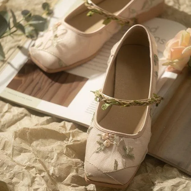 Cecilia Embroidery Tulle Ballet Flats - Glova