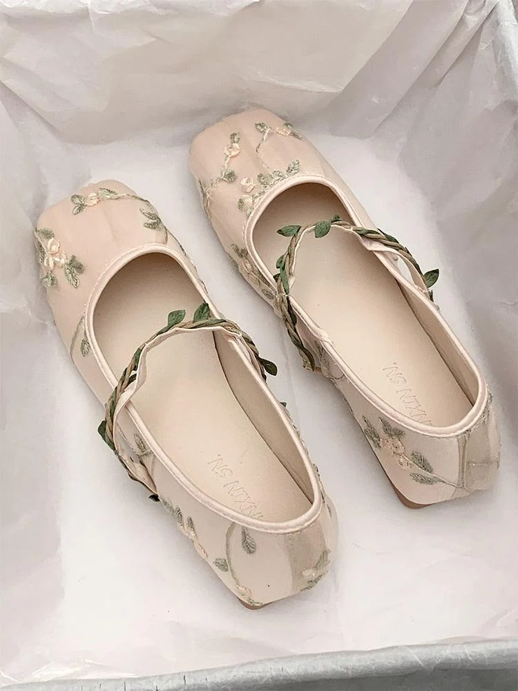 Cecilia Embroidery Tulle Ballet Flats - Glova