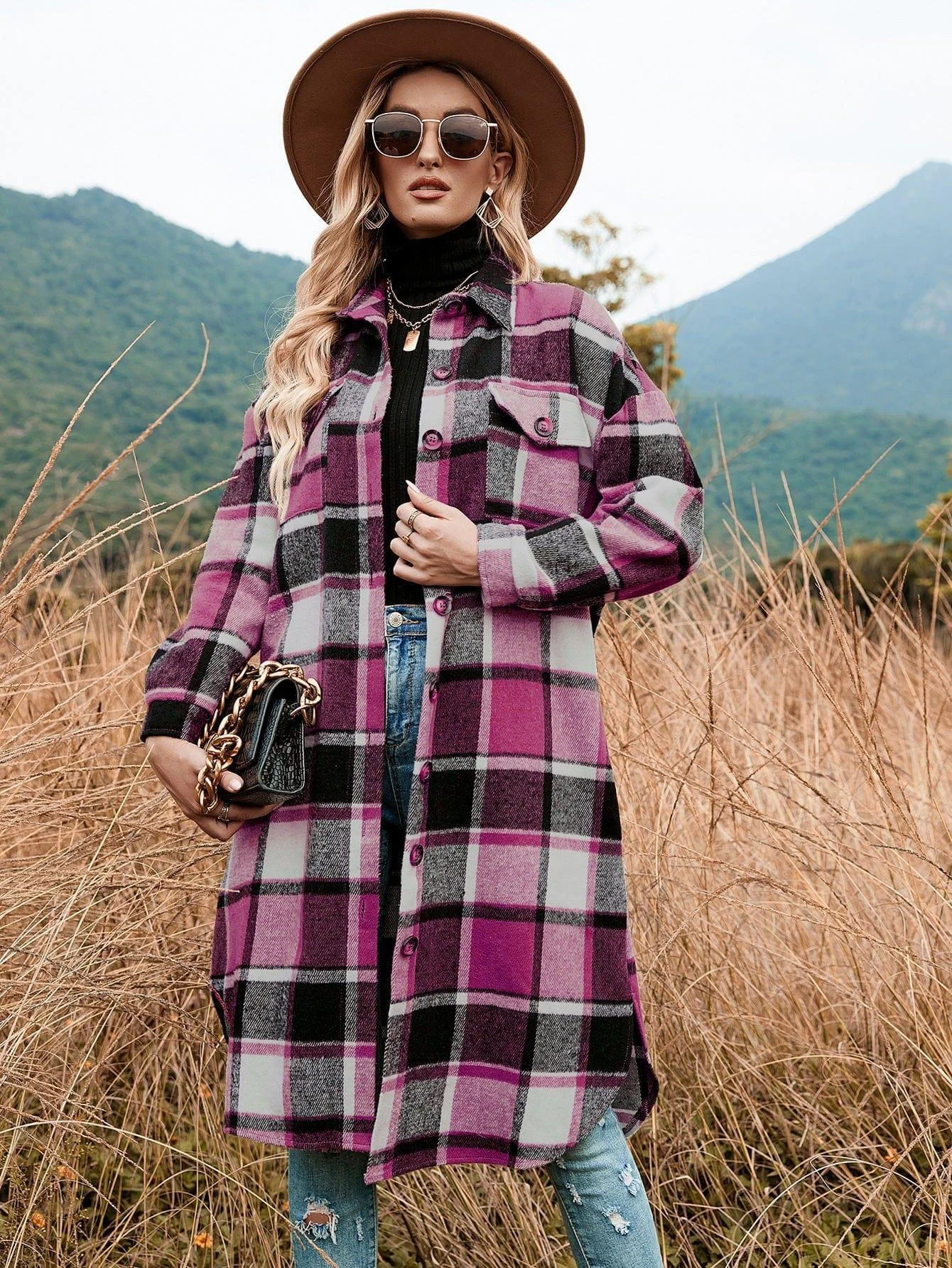 Celeste Longline Plaid Shacket - Glova