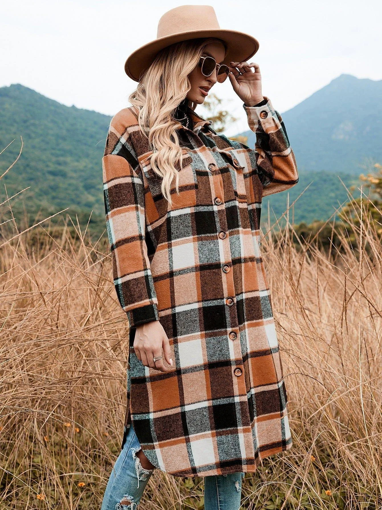 Celeste Longline Plaid Shacket - Glova