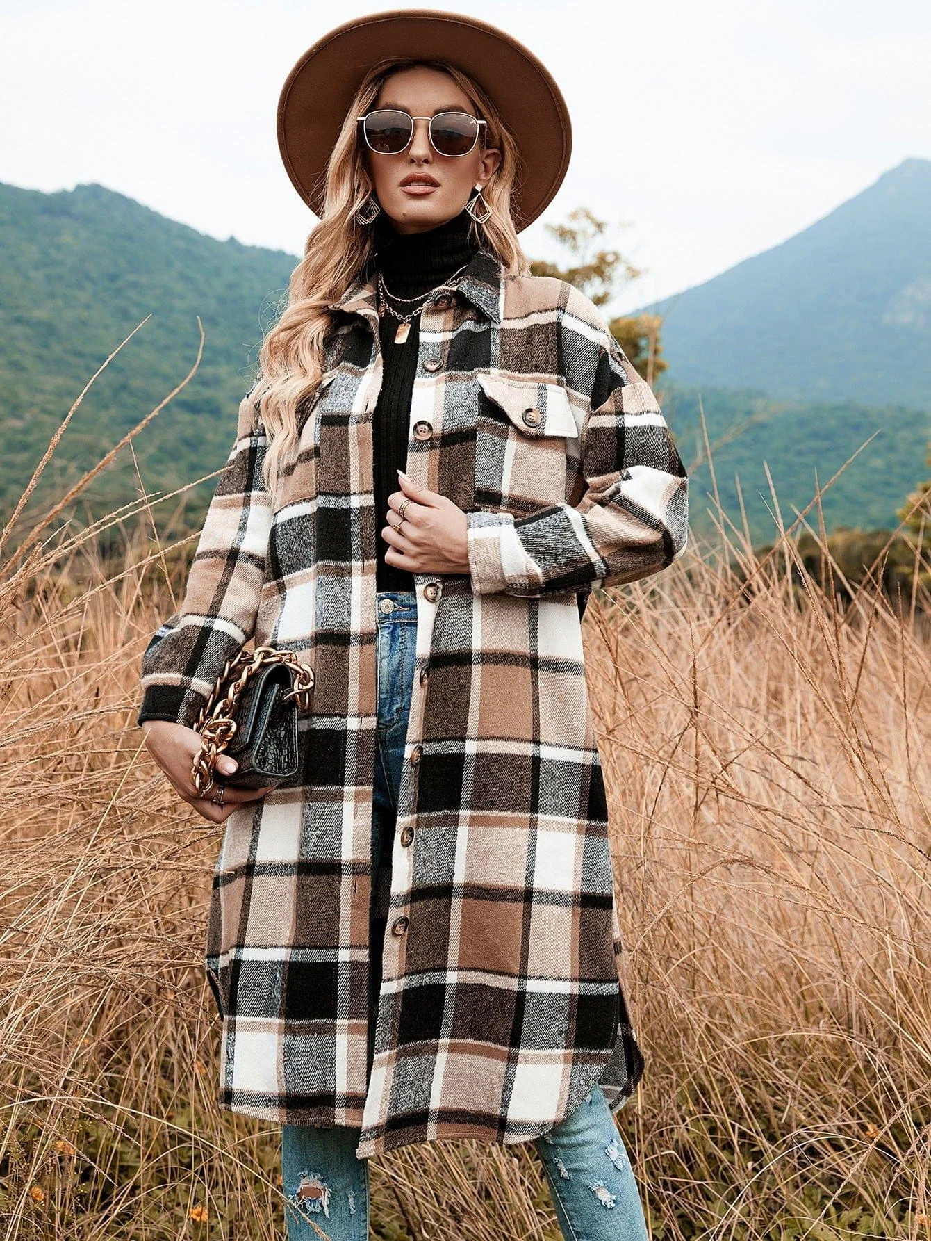 Celeste Longline Plaid Shacket - Glova