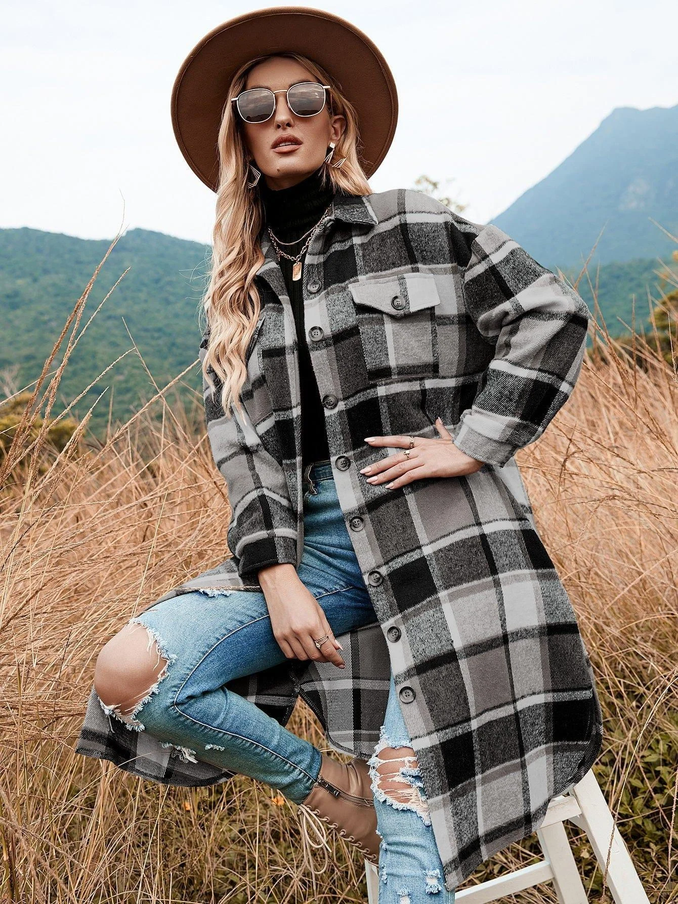 Celeste Longline Plaid Shacket - Glova