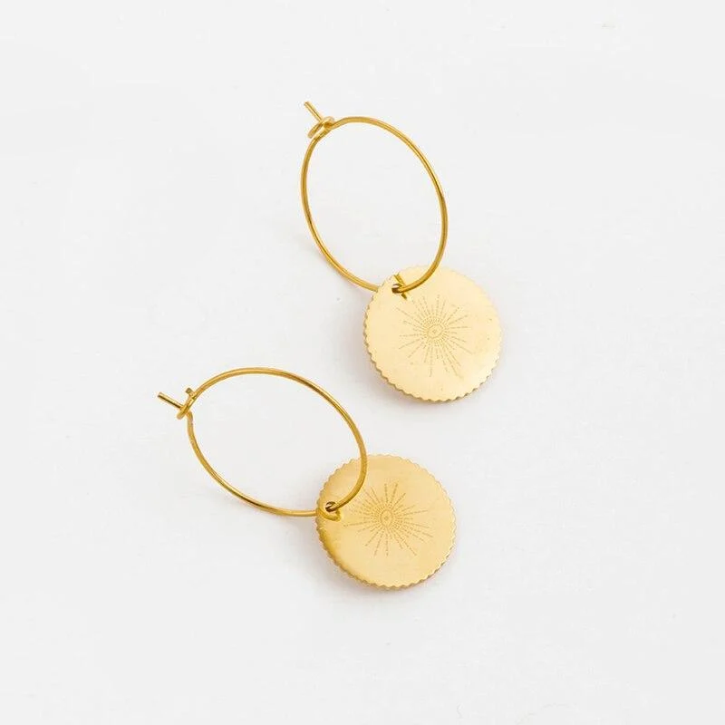 Celestial Hoop Earring With Sun Drops In Gold - Glova