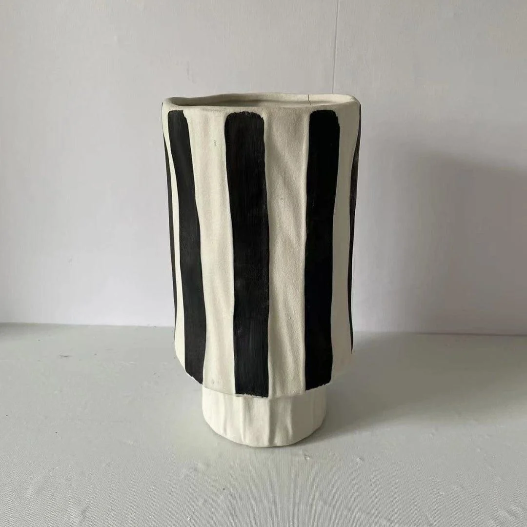 Ceramic Black and White Striped Vase - Glova