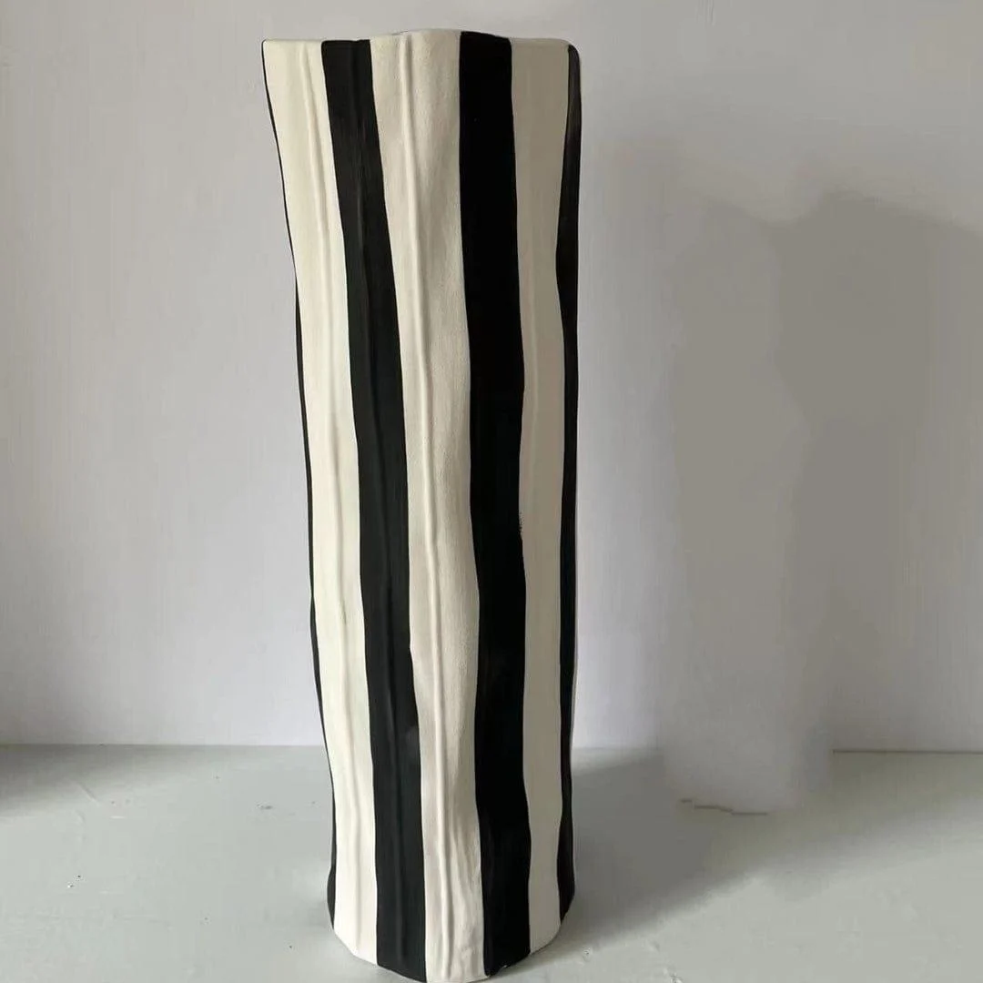 Ceramic Black and White Striped Vase - Glova