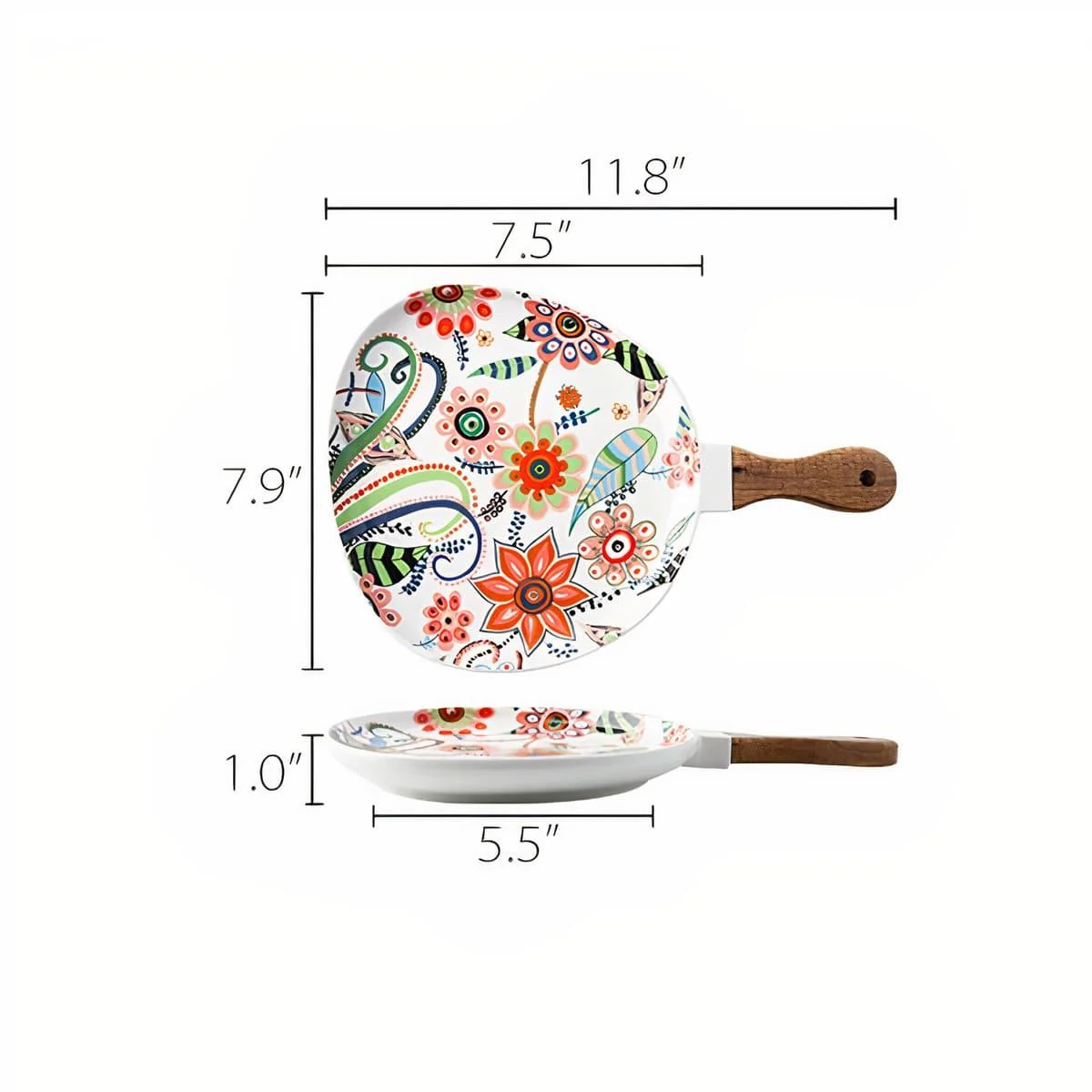 Ceramic Floral Plate With Handle - Glova