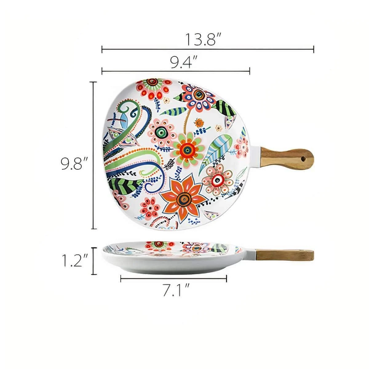 Ceramic Floral Plate With Handle - Glova