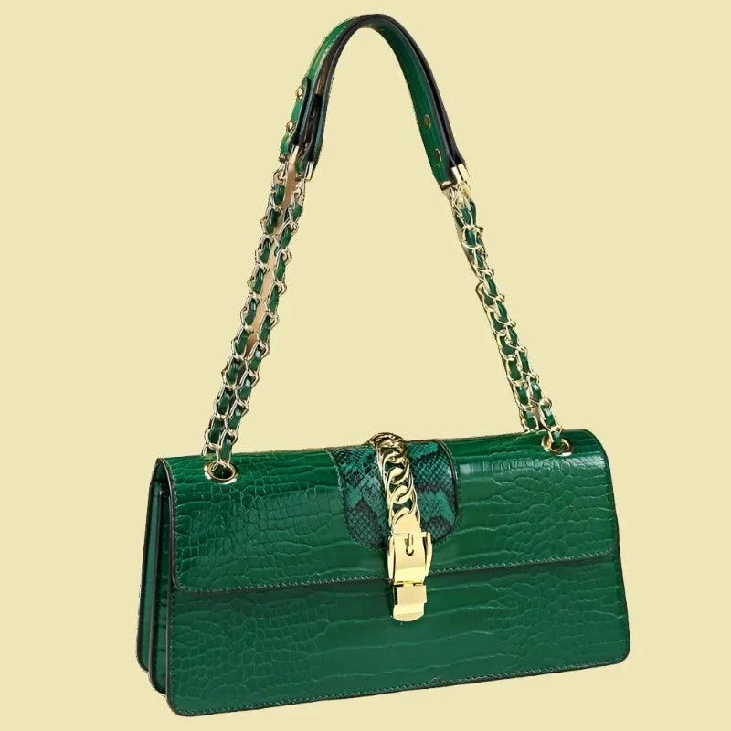 Chain Strap Textured Pattern Leather Women's Hand Bags - Glova