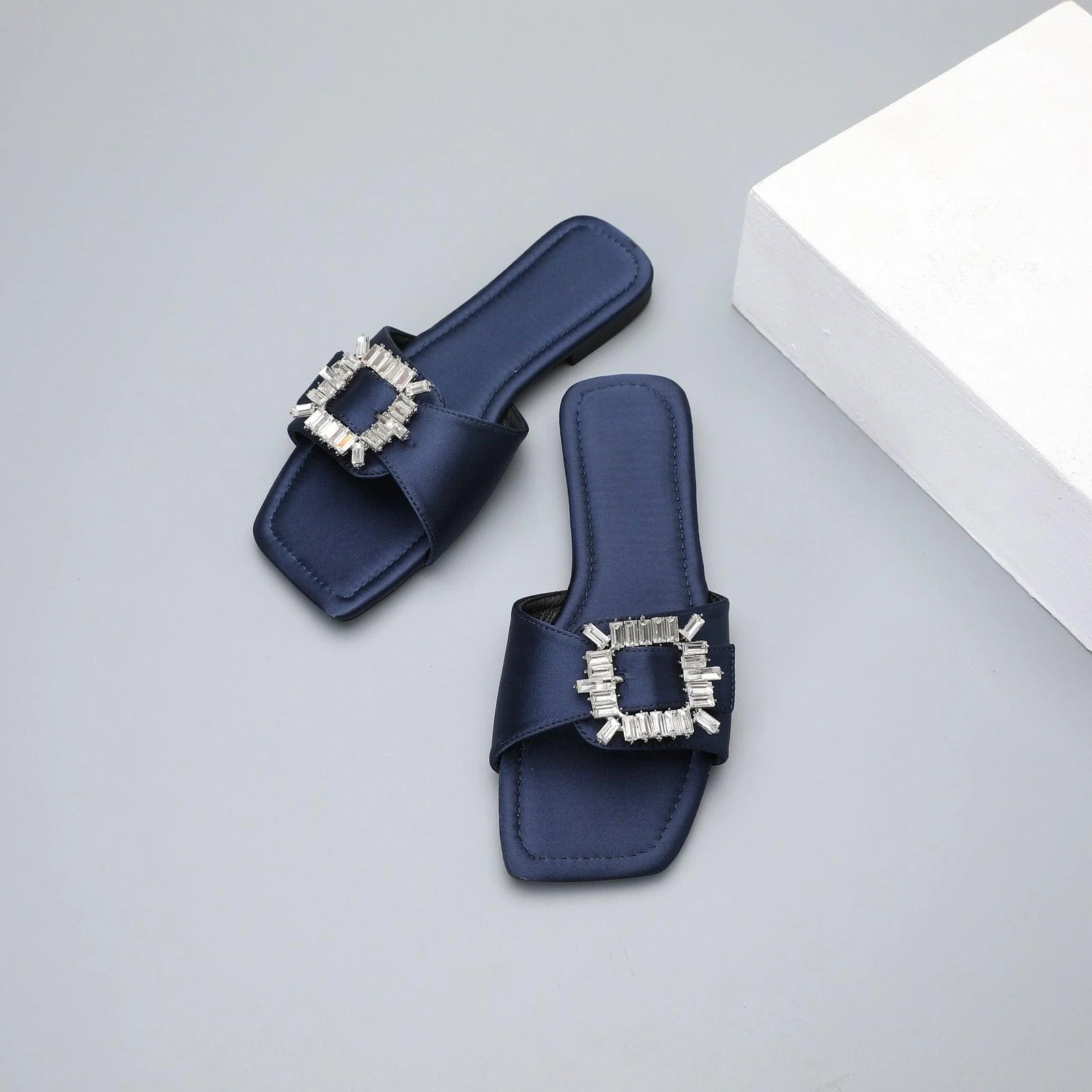 Chaitali Rhinestone Buckled Satin Slippers - 5 Colors - Glova