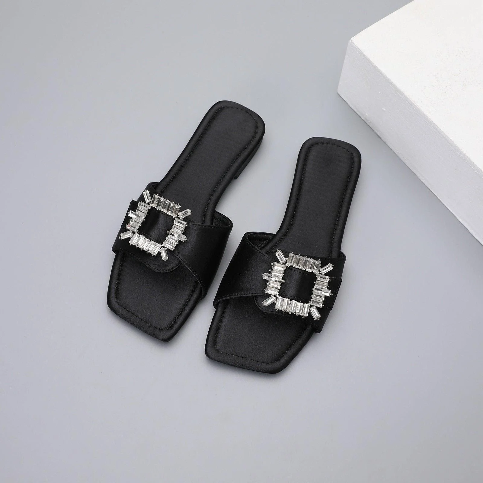 Chaitali Rhinestone Buckled Satin Slippers - 5 Colors - Glova