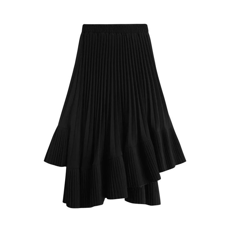 Chantal Asymmetric Hem Pleated Skirts - 2 Colors - Glova