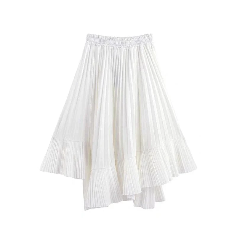 Chantal Asymmetric Hem Pleated Skirts - 2 Colors - Glova