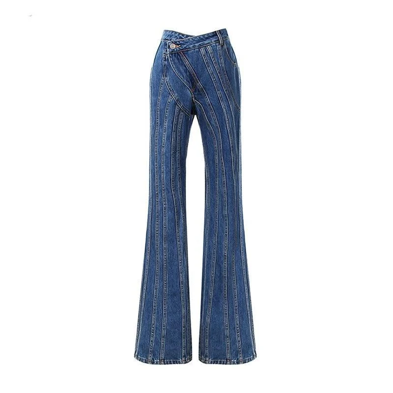 Charlie Pinstriped Patchwork Flare Jeans - Glova