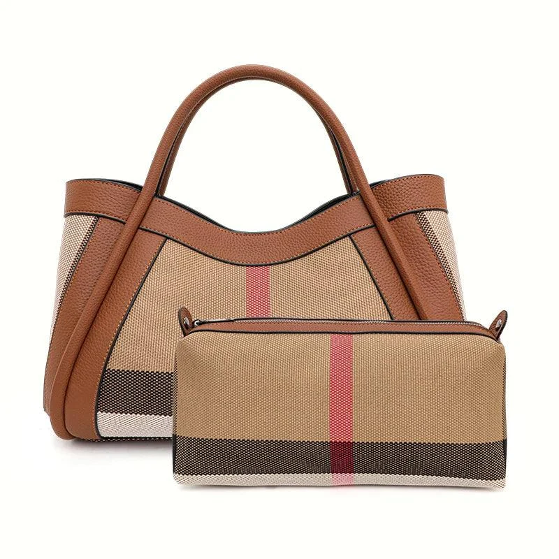 Checkered Women's Handbag Large Capacity Canvas Bag - Glova