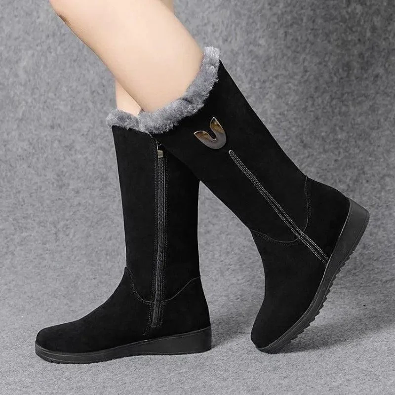 Chelsea High Fur Boots Mid-calf Plush Snow Flat Boots - Glova