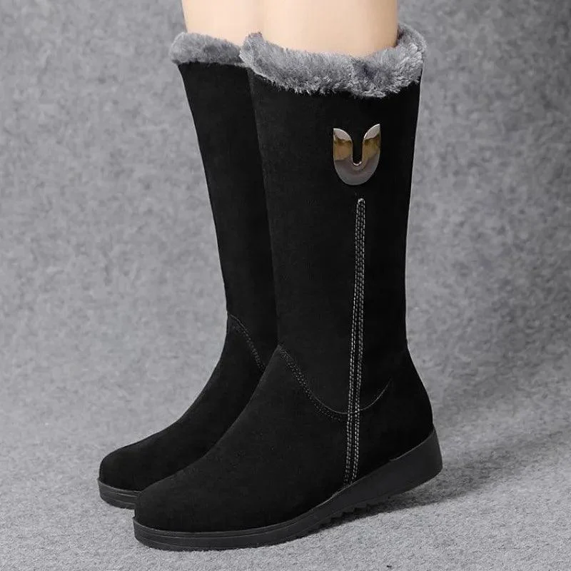 Chelsea High Fur Boots Mid-calf Plush Snow Flat Boots - Glova