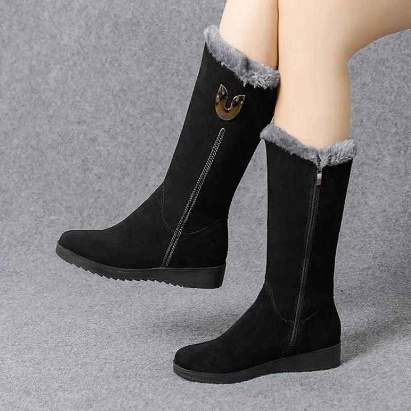 Chelsea High Fur Boots Mid-calf Plush Snow Flat Boots - Glova