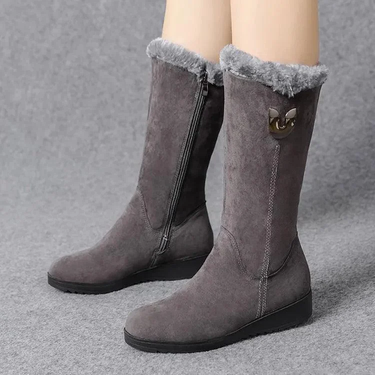 Chelsea High Fur Boots Mid-calf Plush Snow Flat Boots - Glova