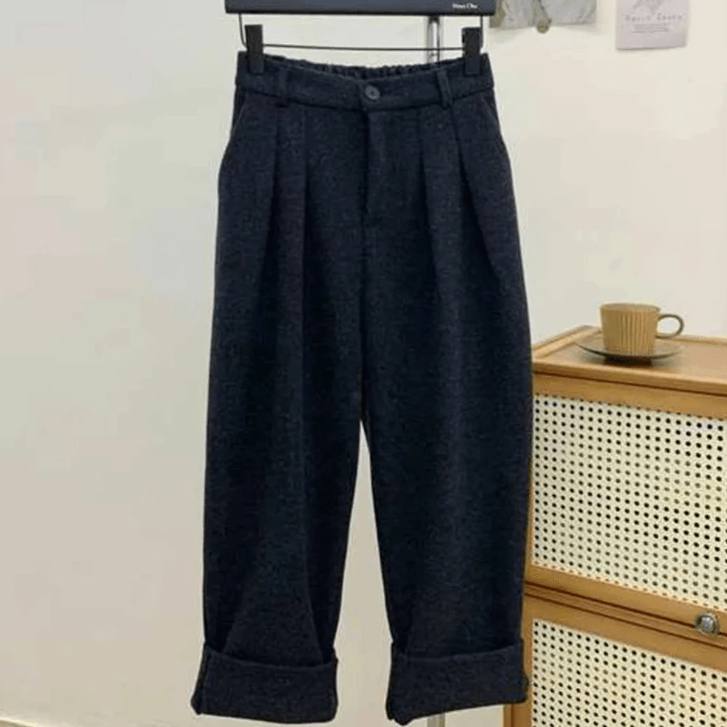 Chic Pleated Woolen Newsboy Pants - Glova