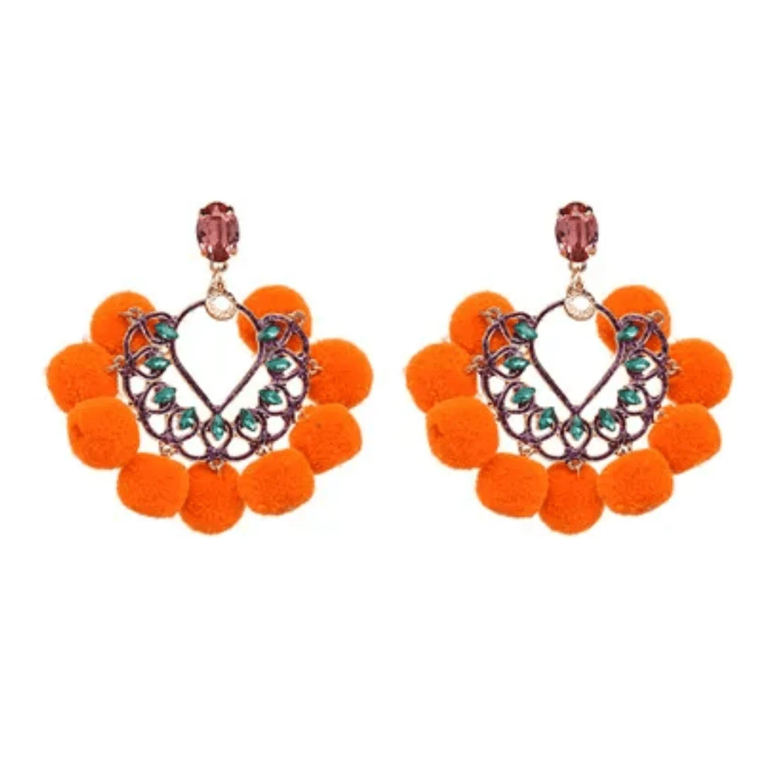 Citrine Pom Pom Fan Bohemian Earrings - Glova