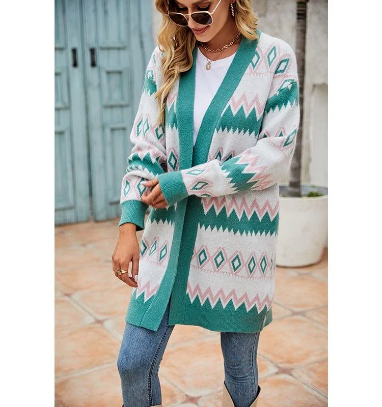 Claire Geometric Print Cardigan - Glova