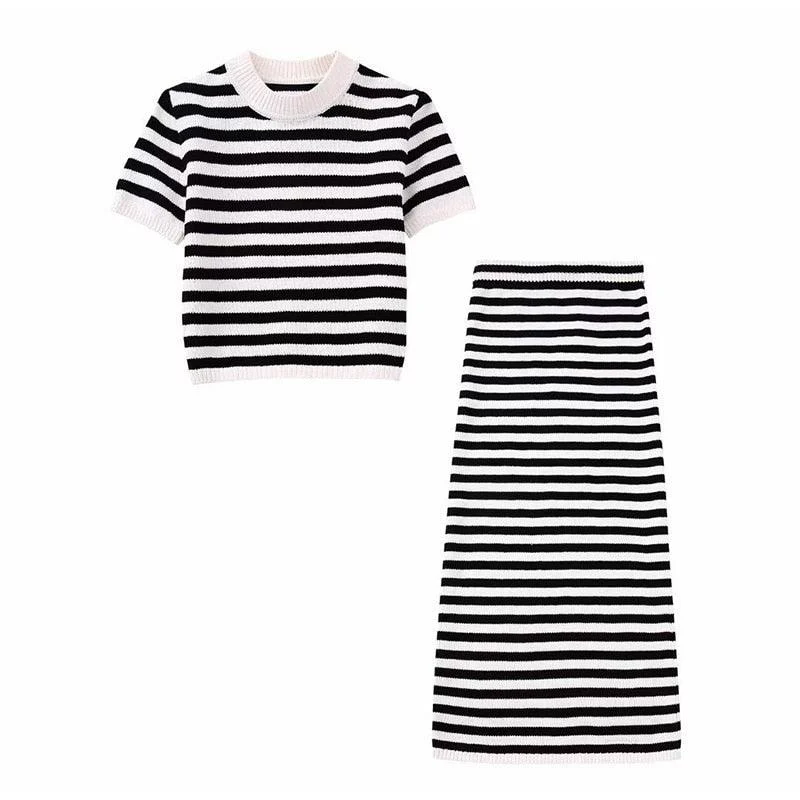 Clarissa Breton Stripe Knit Top and Skirt Set - Glova