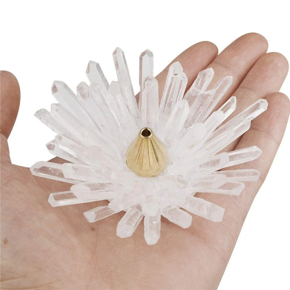 Clear Quartz Lotus-Shaped Incense Holder - Glova