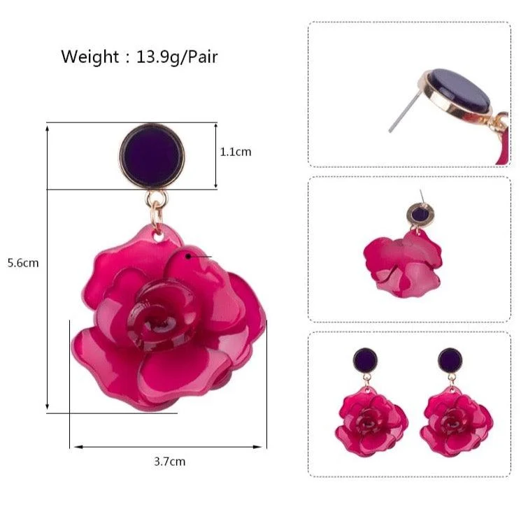 Clear Resin Rose Drop Earrings - 7 Colors - Glova